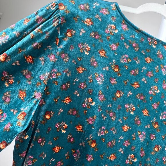 Wrap Style Velour Mini Dress Dark Teal Floral - Picture 4 of 6